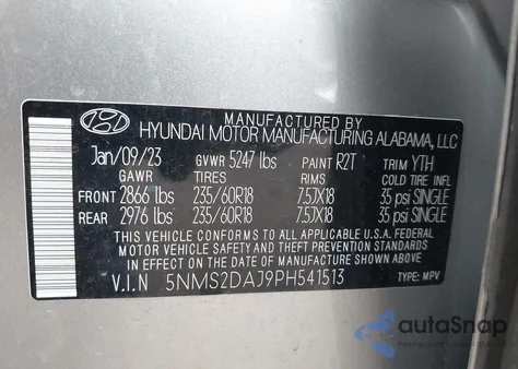 2023 Hyundai Santa Fe Sel from USA, damaged, VIN 5NMS2DAJ9PH541513